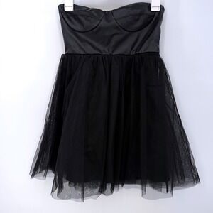 Black Faux Leather Corset Tulle Mini Dress Gothic Balletcore Dark Coquette NWT S